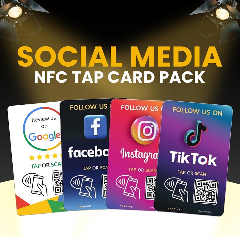 tapSnap TapFive Google Review Tap Cards + Follow Us on Instagram Facebook TikTok - Tap for Instant Reviews & Followers - All Phones Compatible - Reusable NFC & QR (5-Pack Social Pack) - Image 2